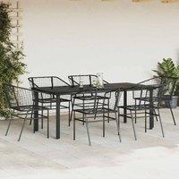 Berkfield Home Beautiful 7 Piece Garden Dining Set Black Poly Rattan Glass