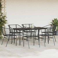 Berkfield Home Beautiful 7 Piece Garden Dining Set Black Poly Rattan Glass