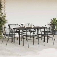 Berkfield Home Beautiful 7 Piece Garden Dining Set Black Poly Rattan Glass
