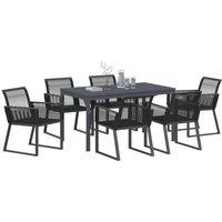 Berkfield Home Practical 7 Piece Garden Dining Set Black Steel & Poly Rattan