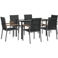 Berkfield Home Beautiful 7 Piece Garden Dining Set Black Textilene & Steel