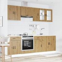 Berkfield Home Elegant 8 Piece Kitchen Cabinet Set Kalmar Artisan Oak Engineered Wood in Brown