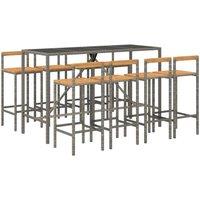 Berkfield Home Beautiful 9 Piece Garden Bar Set Grey Poly Rattan& Solid Wood Acacia
