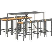Berkfield Home Beautiful 9 Piece Garden Bar Set Grey Poly Rattan& Solid Wood Acacia