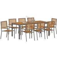 Berkfield Home Modern 9 Piece Garden Dining Set Grey Poly Rattan Acacia
