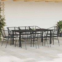 Berkfield Home Beautiful 9 Piece Garden Dining Set Black Poly Rattan Glass