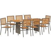 Berkfield Home Comfortable 9 Piece Garden Dining Set Grey Poly Rattan Acacia
