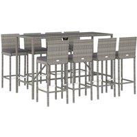Berkfield Home Beautiful 9 Piece Garden Bar Set with Cushions Grey Poly Rattan