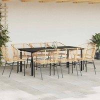 Berkfield Home Beautiful 9 Piece Garden Dining Set Brown Poly Rattan Glass