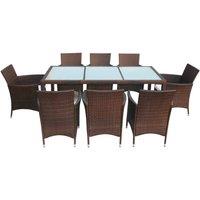 Berkfield Home Sturdy 9 Piece Outdoor Dining Set with Cushions Poly Rattan Brown