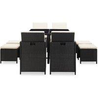 Berkfield Home Elegant 9 Piece Outdoor Dining Set with Cushions Poly Rattan Black