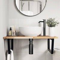 Berkfield Home Elegant Basin Shelf Wall Mounted Steel & Solid Wood Acacia in Brown