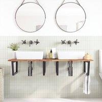 Berkfield Home Elegant Basin Shelf Wall Mounted Steel & Solid Wood Acacia in Brown