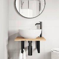Berkfield Home Elegant Basin Shelf Wall Mounted Steel & Solid Wood Acacia in Brown