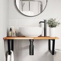 Berkfield Home Elegant Basin Shelf Wall Mounted Steel & Solid Wood Acacia in Brown