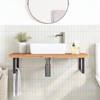Berkfield Home Elegant Basin Shelf Wall Mounted Steel & Solid Wood Beech in Brown