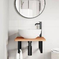 Berkfield Home Elegant Basin Shelf Wall Mounted Steel & Solid Wood Beech in Brown