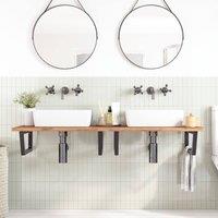 Berkfield Home Elegant Basin Shelf Wall Mounted Steel & Solid Wood Beech in Brown
