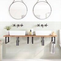 Berkfield Home Elegant Basin Shelf Wall Mounted Steel & Solid Wood Beech in Brown