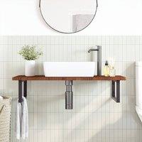 Berkfield Home Elegant Basin Shelf Wall Mounted Steel & Solid Wood Oak in Brown