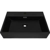 Berkfield Home Elegant Basin with Faucet Hole Ceramic Black 76x42.5x14.5 cm