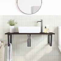 Berkfield Home Elegant Basin Shelf Wall Mounted Steel & Solid Wood Oak in Brown