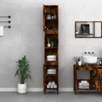 Berkfield Home Durable Bathroom Cabinet Smoked Oak 30x30x190 cm Engineered Wood in Brown | Size: 30 x 30 x 190 cm