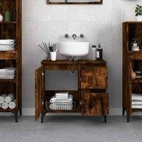 Berkfield Home Durable Bathroom Cabinet Smoked Oak 65x33x60 cm Engineered Wood in Brown | Size: 65 x 33 x 60 cm