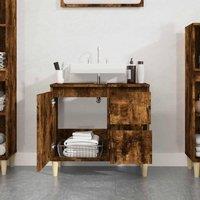Berkfield Home Durable Bathroom Cabinet Smoked Oak 65x33x60 cm Engineered Wood in Brown | Size: 65 x 33 x 60 cm