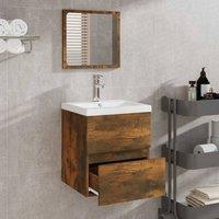 Berkfield Home Premium Bathroom Cabinet with Mirror Smoked Oak Engineered Wood in Brown