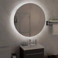 Berkfield Home Beautiful Bathroom Cabinet with Round Mirror&LED Grey 54x54x17.5 cm