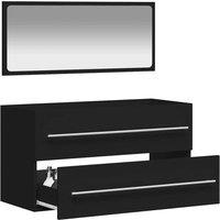 Berkfield Home Durable Bathroom Cabinet with Mirror Black Engineered Wood