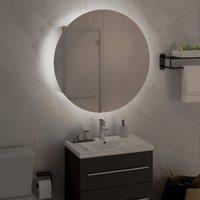 Berkfield Home Beautiful Bathroom Cabinet with Round Mirror&LED Oak 47x47x17.5 cm in Brown