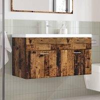 Berkfield Home Stylish Bathroom Sink Cabinet with Built-in Basin Old Wood in Brown