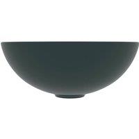 Berkfield Home Sleek Bathroom Sink Ceramic Dark Green Round