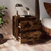 Berkfield Home Sturdy Bed Cabinet with Solid Wood Legs Smoked Oak 40x35x50 cm in Brown | Size: 40 x 35 x 50 cm