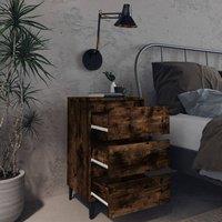 Berkfield Home Sturdy Bed Cabinet with Metal Legs Smoked Oak 40x35x69 cm in Brown | Size: 40 x 35 x 69 cm