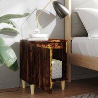 Berkfield Home Sturdy Bed Cabinet with Solid Wood Legs Smoked Oak 40x30x50 cm in Brown | Size: 40 x 30 x 50 cm