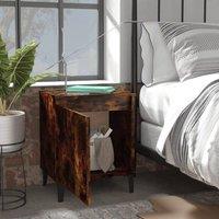 Berkfield Home Sturdy Bed Cabinets with Metal Legs 2 pcs Smoked Oak 40x30x50 cm in Brown | Size: 40 x 30 x 50 cm