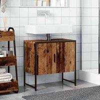 Berkfield Home Sturdy Bathroom Sink Cabinet Old Wood 60x33x60 cm Engineered Wood in Brown | Size: 60 x 33 x 60 cm