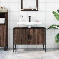 Berkfield Home Sturdy Bathroom Sink Cabinet Brown Oak 80x33x60 cm Engineered Wood | Size: 80 x 33 x 60 cm