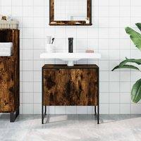 Berkfield Home Sturdy Bathroom Sink Cabinet Smoked Oak 60x33x60 cm Engineered Wood in Brown | Size: 60 x 33 x 60 cm