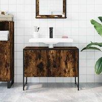 Berkfield Home Sturdy Bathroom Sink Cabinet Smoked Oak 80x33x60 cm Engineered Wood in Brown | Size: 80 x 33 x 60 cm