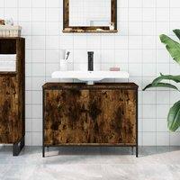 Berkfield Home Sturdy Bathroom Sink Cabinet Smoked Oak 80x30x60 cm Engineered Wood in Brown | Size: 80 x 30 x 60 cm