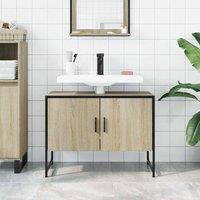 Berkfield Home Sturdy Bathroom Sink Cabinet Sonoma Oak 80x33x60 cm Engineered Wood in Light Tan | Size: 80 x 33 x 60 cm