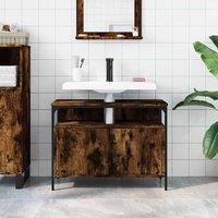 Berkfield Home Sturdy Bathroom Sink Cabinet Smoked Oak 80x30x60 cm Engineered Wood in Brown | Size: 80 x 30 x 60 cm