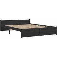 Berkfield Home Beautiful Bed Frame Black Solid Wood 135x190 cm Double