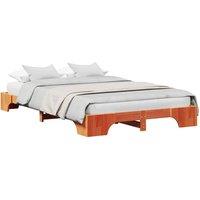 Berkfield Home Traditional Bed Frame Wax Brown Solid Pine Wood 140 x 190 cm Durable