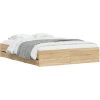 Berkfield Home Modern Bed Frame with Drawers without Mattress Sonoma Oak 140x200 cm in Tan
