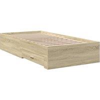 Berkfield Home Modern Bed Frame w/Drawers Frame Sonoma Oak 75x190 cm Small Single in Light Tan